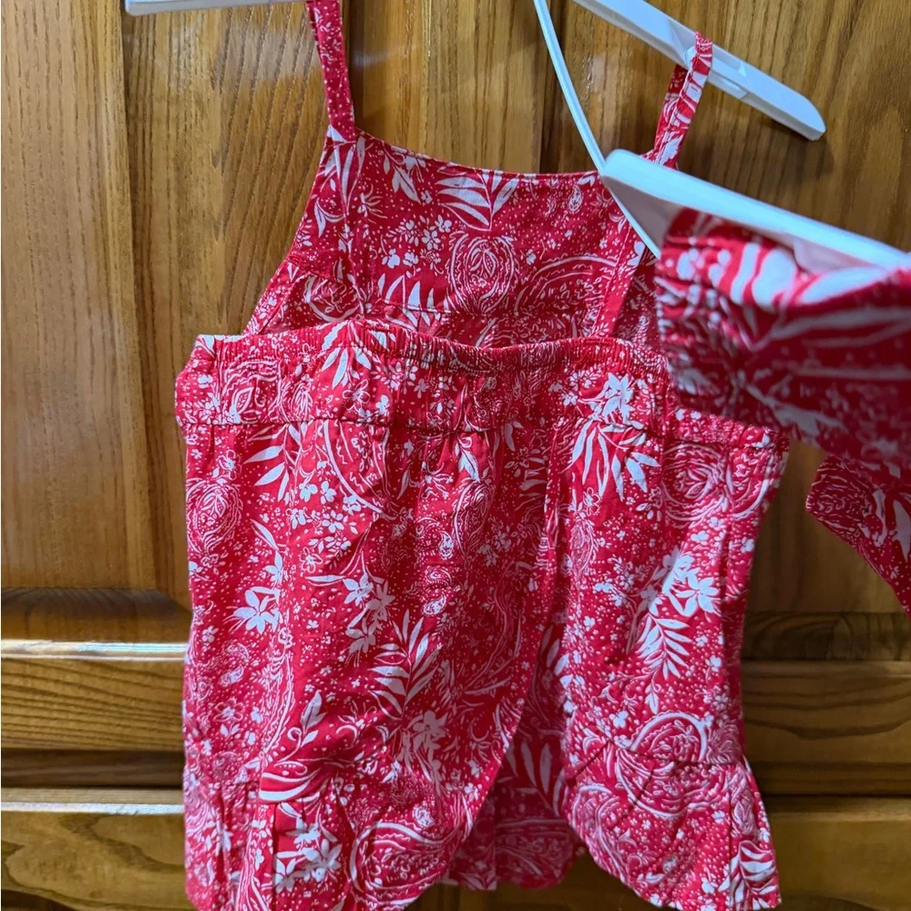Girls 5T OshKosh B'gosh Red Floral Kids 2‎ piece Short Set NWT